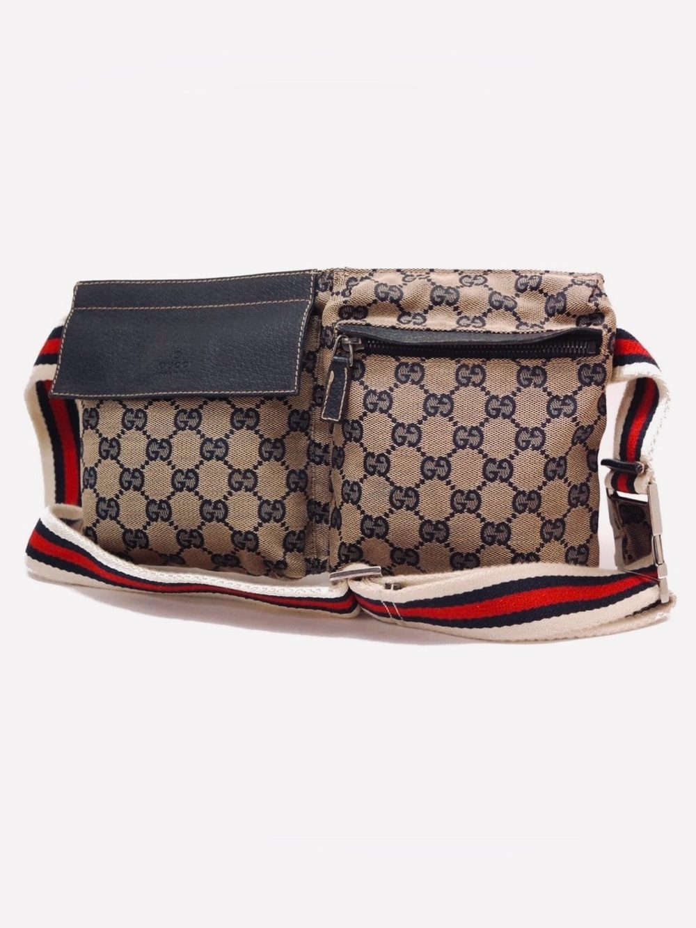 Vintage Gucci GG Canvas Web Double Pocket Belt Bag - Picture 2 of 11